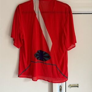 Vintage Semi Sheer Red Button-Up Women's Top